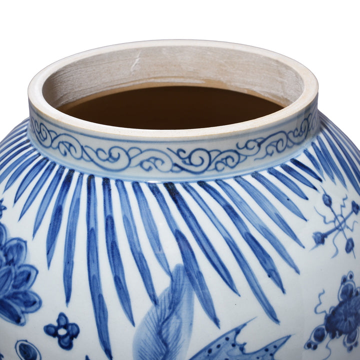 Ri Detail From Large Blue & White Porcelain Temple Jar - Fish Design | Indigo Antiques