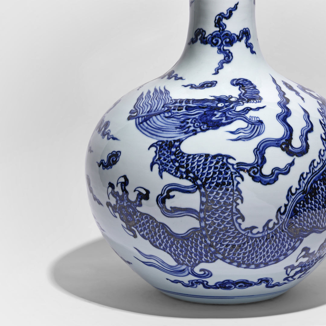 Blue & White Porcelain Tianqiuping Dragon Vase
