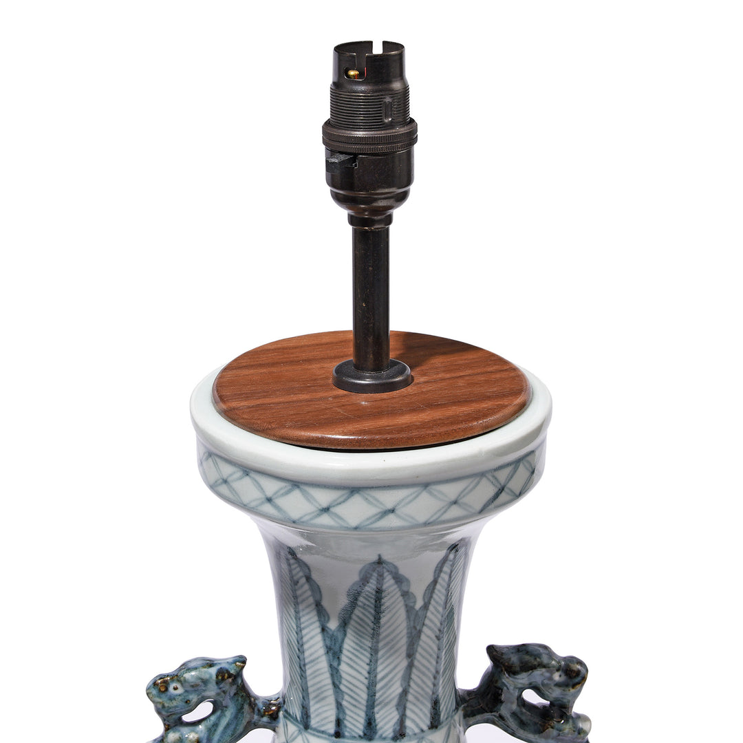 Detail From Blue & White Porcelain Yuhuchunping Vase Lamp - Phoenix Design | Indigo Antiques