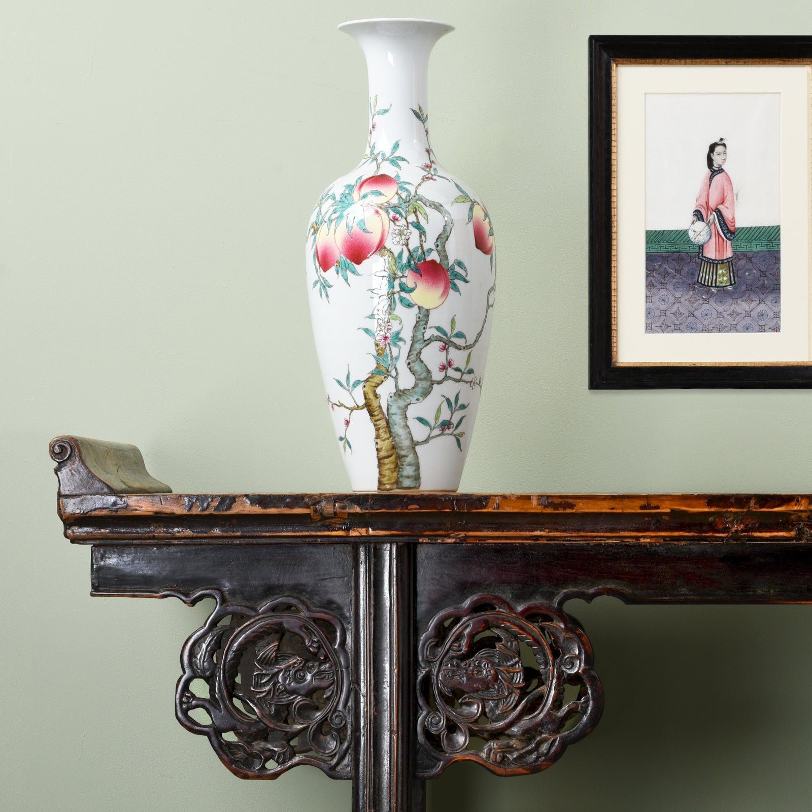 Chinese reproduction Porcelain Liuyeping Vase - Five Peach Design | Indigo Antiques