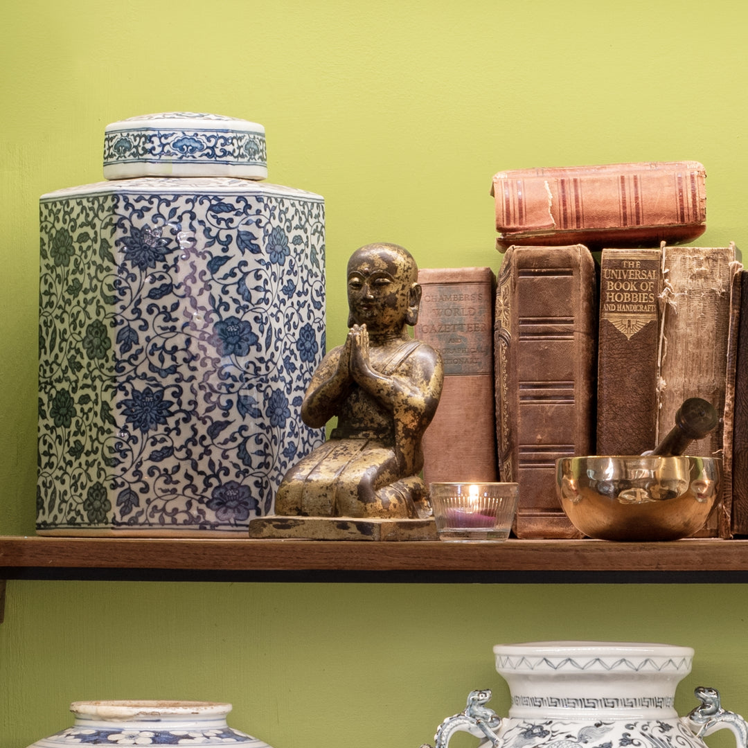 Chinese Kneeling Brass Monk Bookend