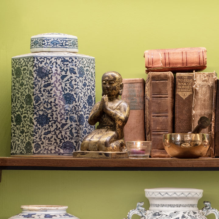 Chinese Kneeling Brass Monk Bookend