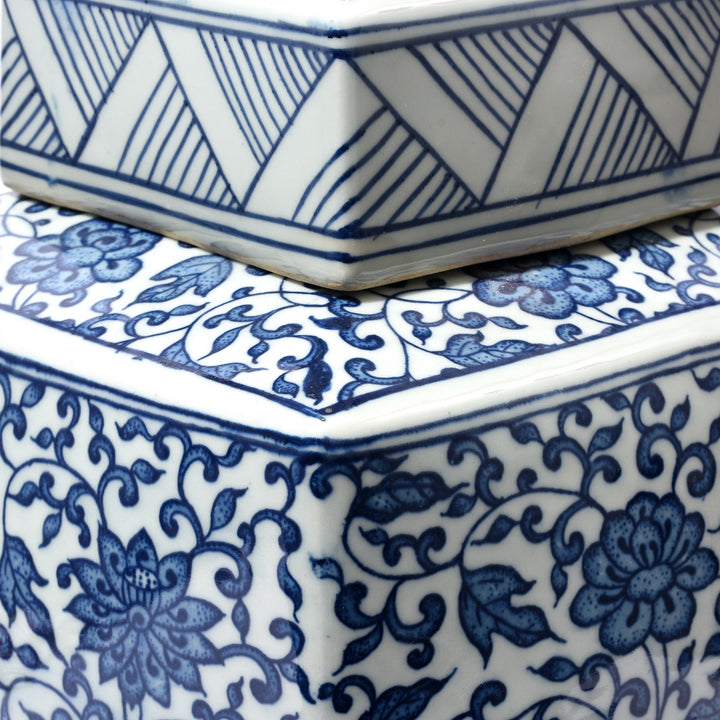 Detail From Blue & White Porcelain Tea Caddy Table Lamp | Indigo Antiques