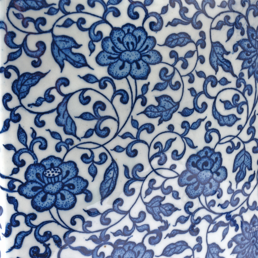 Peony Detail From Blue & White Porcelain Tea Caddy Table Lamp | Indigo Antiques