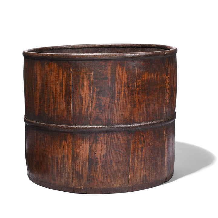 Antique Chinese Elm Wood Grain Measure With Iron Band