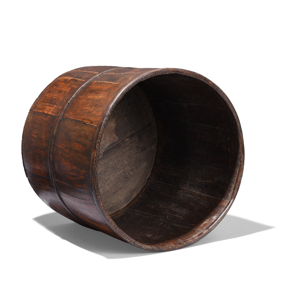 Interior Of Antique Chinese Elm Wood Grain Measure With Iron Band