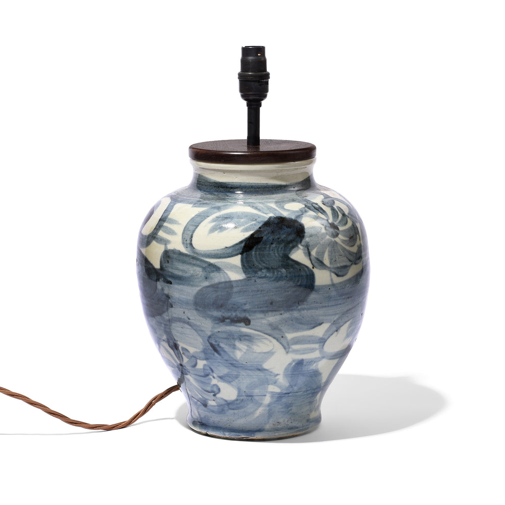 Wired Lamp from Blue & White Porcelain Wine Jar | Indigo Antiques