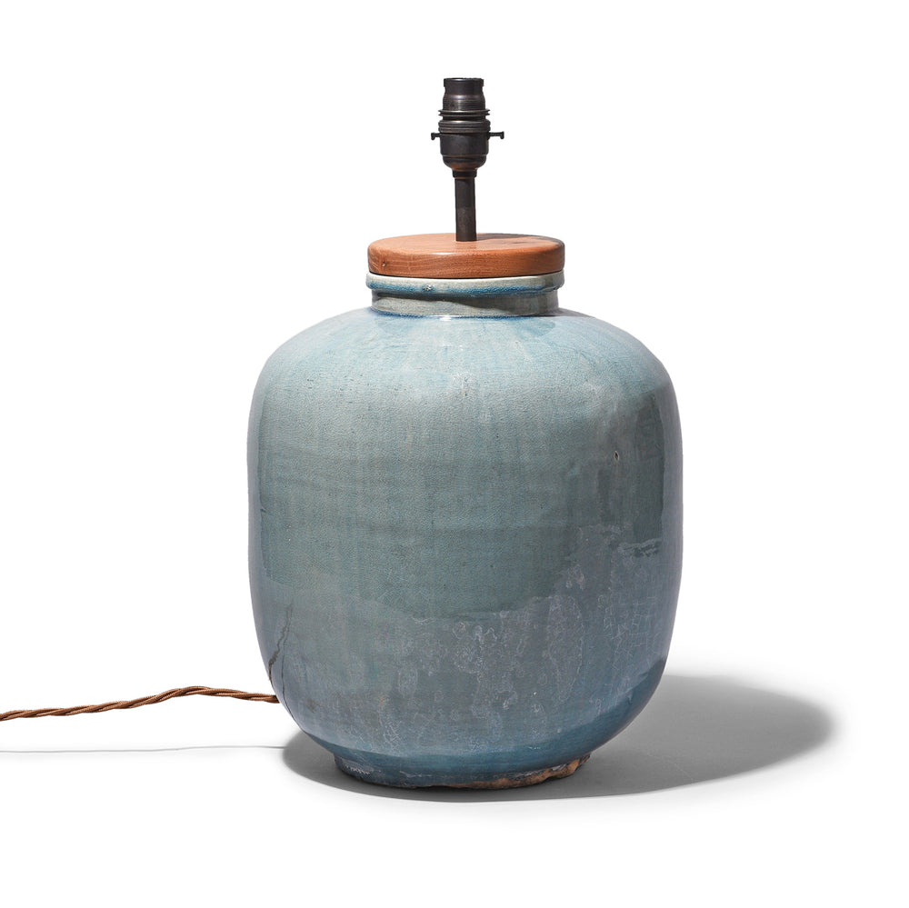 Wired Lamp from a Celadon Glaze Wine Jar | Indigo Antiques