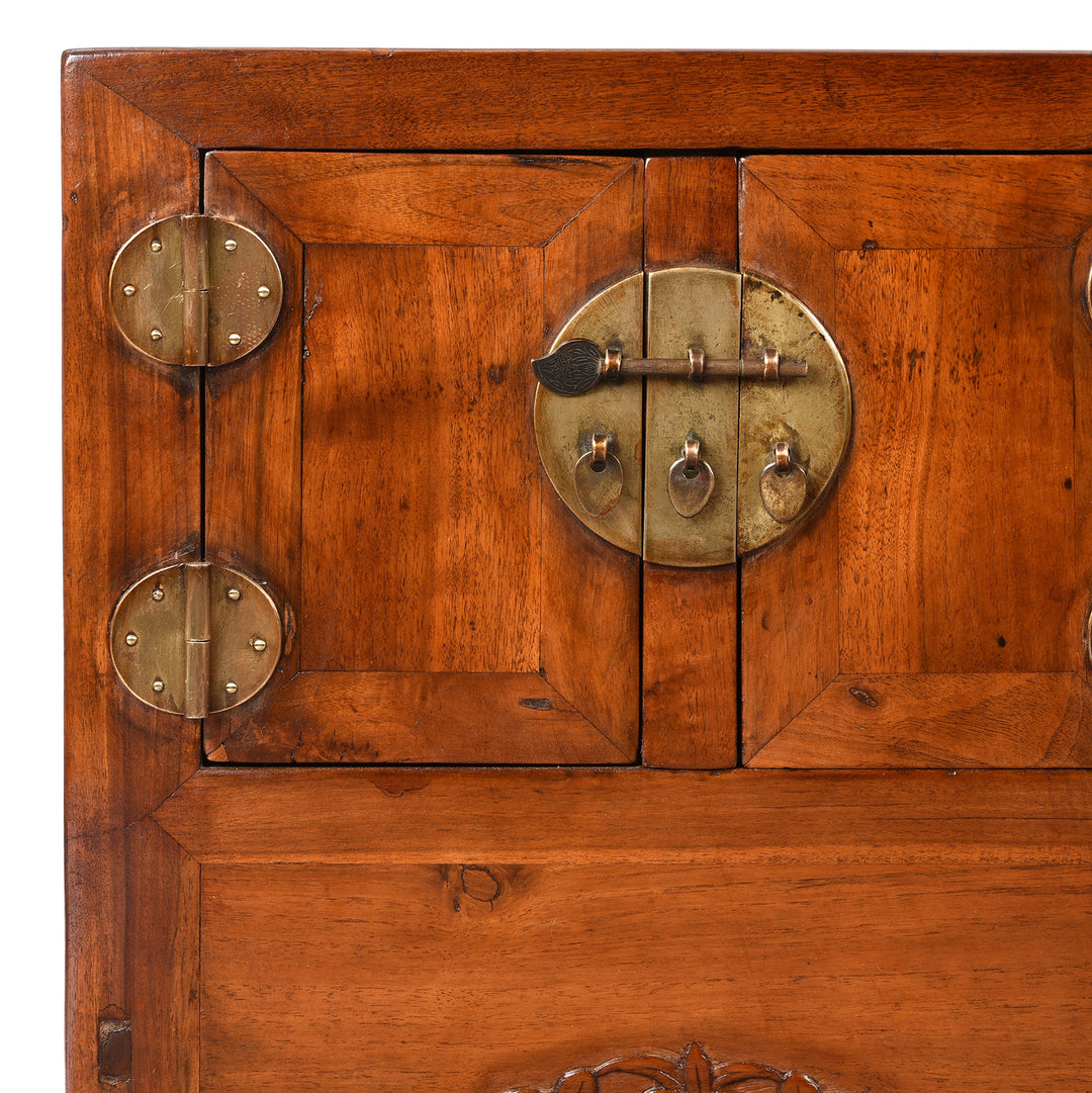 Corner Detail From Antique Kang Cabinet Made From Catalpa wood | Indigo Antiques