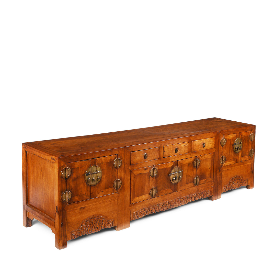 Angled View Of Antique Kang Cabinet Made From Catalpa wood | Indigo Antiques