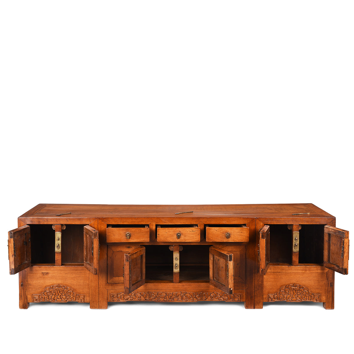 Open Doors View Of Antique Kang Cabinet Made From Catalpa wood | Indigo Antiques