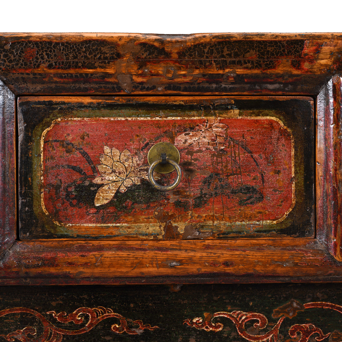 Paintwork On Drawer Detail From Antique Mongolian Painted Sideboard | Indigo Antiques