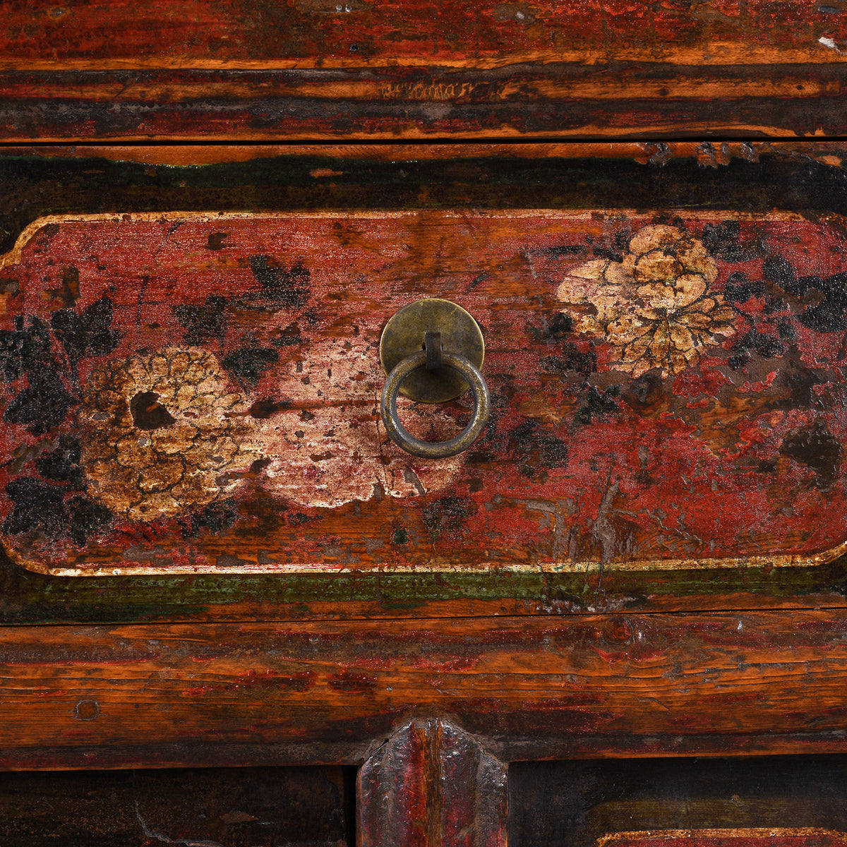 Drawer Detail From Antique Mongolian Painted Sideboard | Indigo Antiques