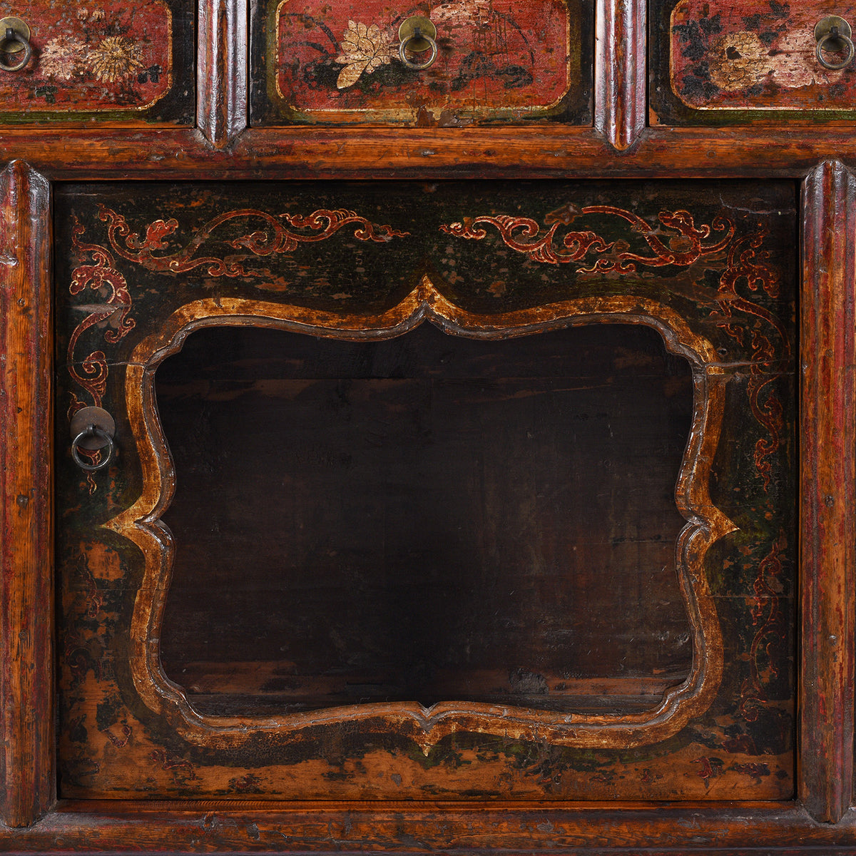 Door Detail From Antique Mongolian Painted Sideboard | Indigo Antiques