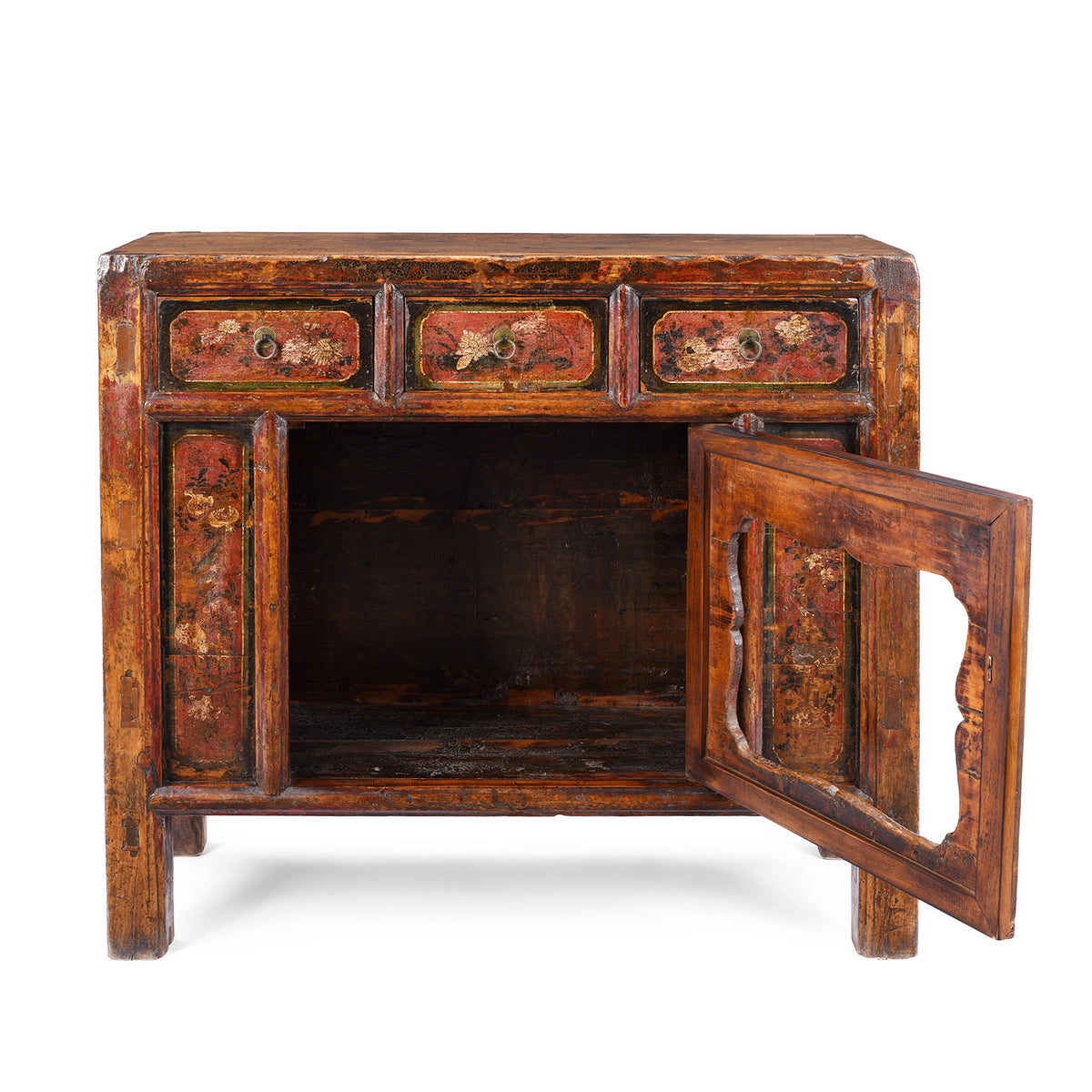 Open Door View Of Antique Mongolian Painted Sideboard | Indigo Antiques