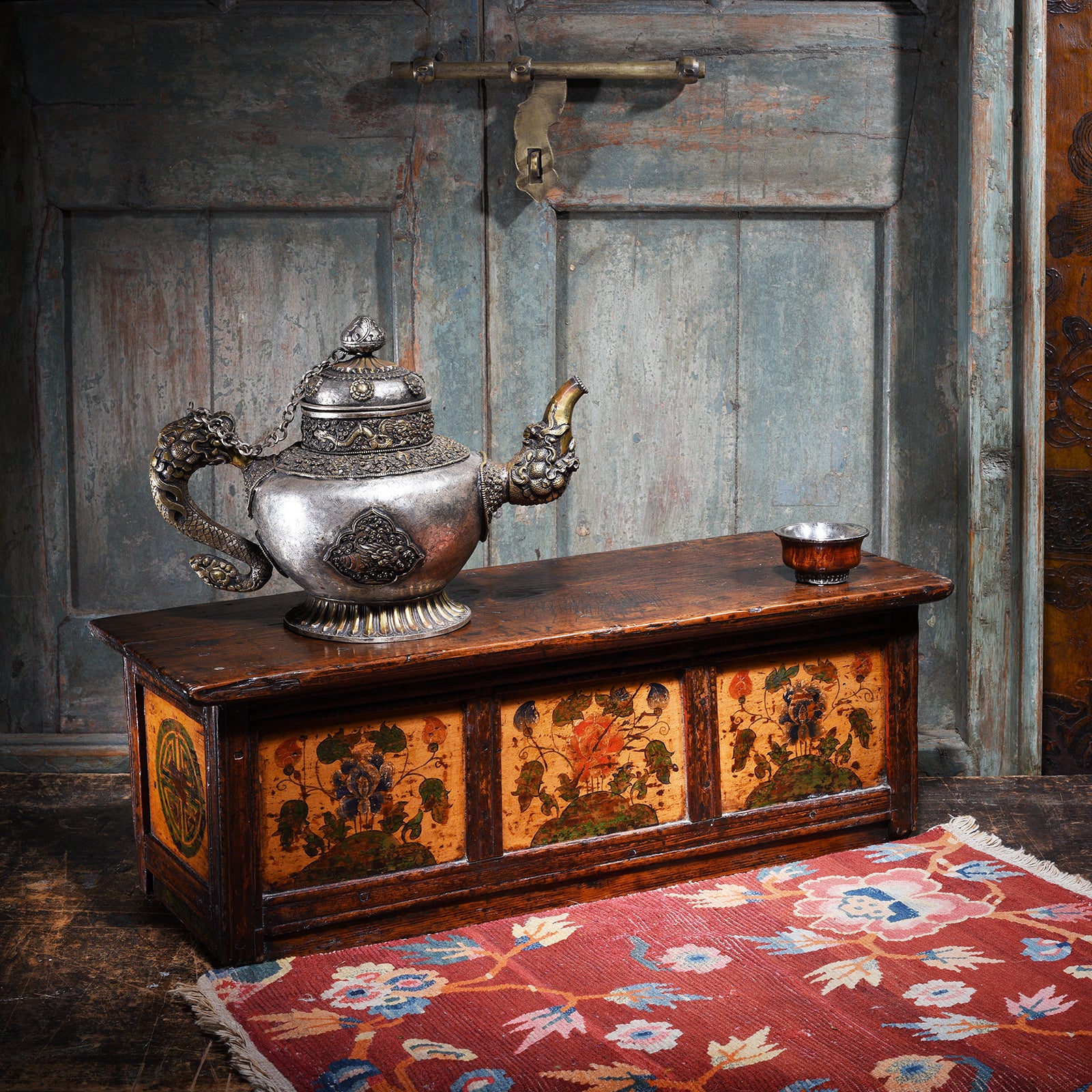 Painted Tibetan Cabinet With Original Paint - 19thC Painted Tibetan Cabinet With Original Paint - 19thC
