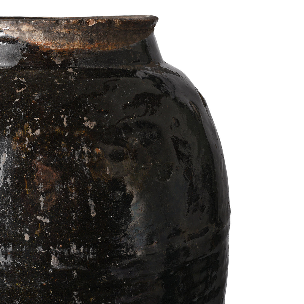 Black Glazed Terracotta Storage Jar From Peking - 19th Century