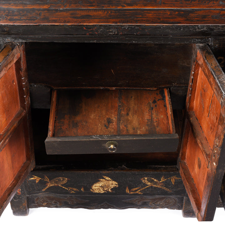 Interior Of Antique Black Lacquer Sideboard From Shanxi | Indigo Antiques