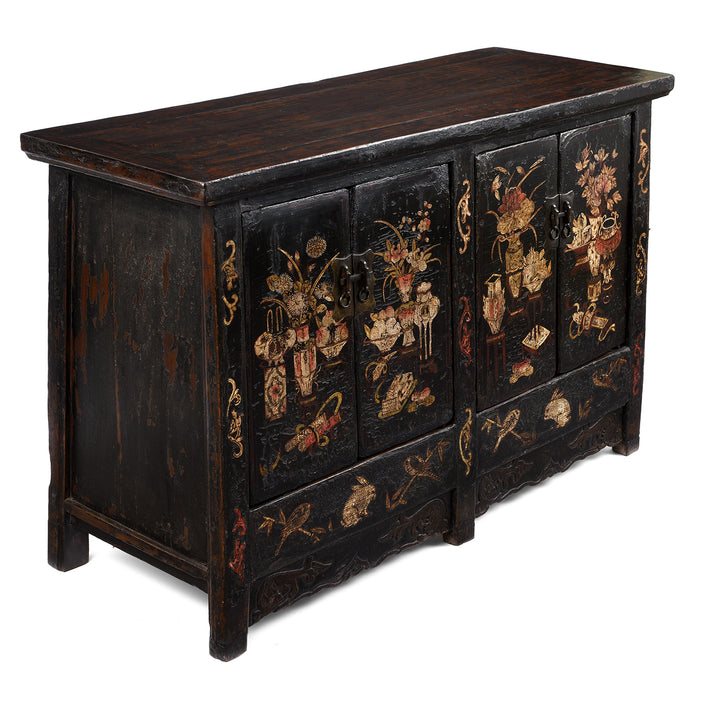 Angled View Of Antique Black Lacquer Sideboard From Shanxi | Indigo Antiques