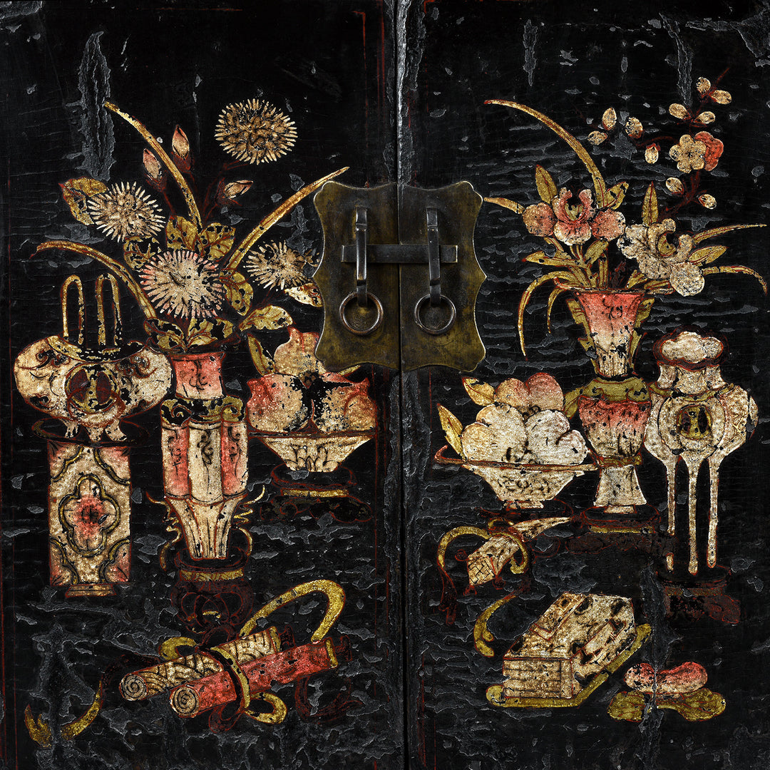 Doors Detail From Antique Black Lacquer Sideboard From Shanxi | Indigo Antiques