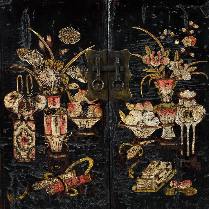 Doors Detail From Antique Black Lacquer Sideboard From Shanxi | Indigo Antiques