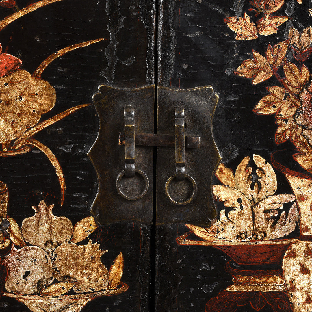 Latch Detail from Antique Black Lacquer Sideboard From Shanxi | Indigo Antiques