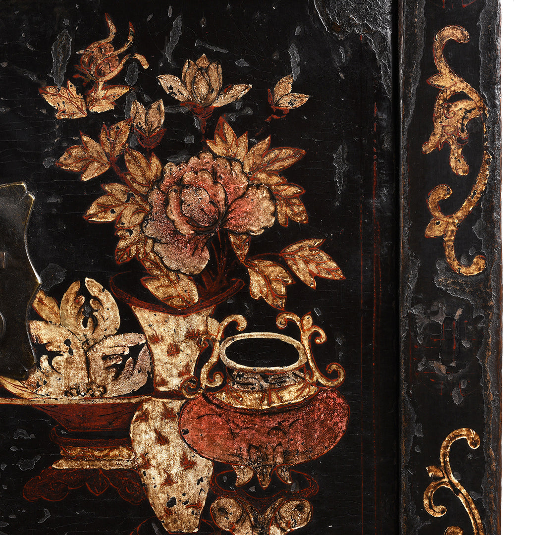Paintwork Detail From Antique Black Lacquer Sideboard From Shanxi | Indigo Antiques