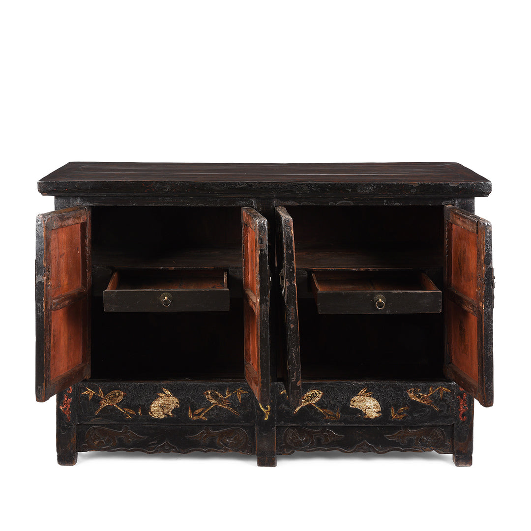 Interior Of Antique Black Lacquer Sideboard From Shanxi | Indigo Antiques