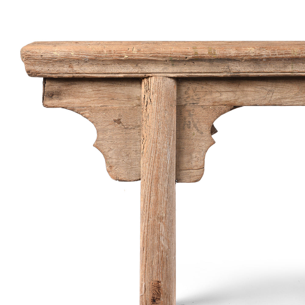 Corner Detail From Antique Elm Chinese Spring Bench From Shanxi Province | Indigo Antiques