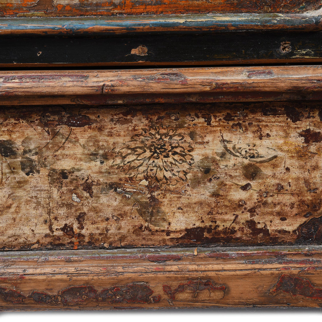 Kickstand Detail From Antique 3 Door Painted Mongolian Sideboard - 19th Century | Indigo Antiques
