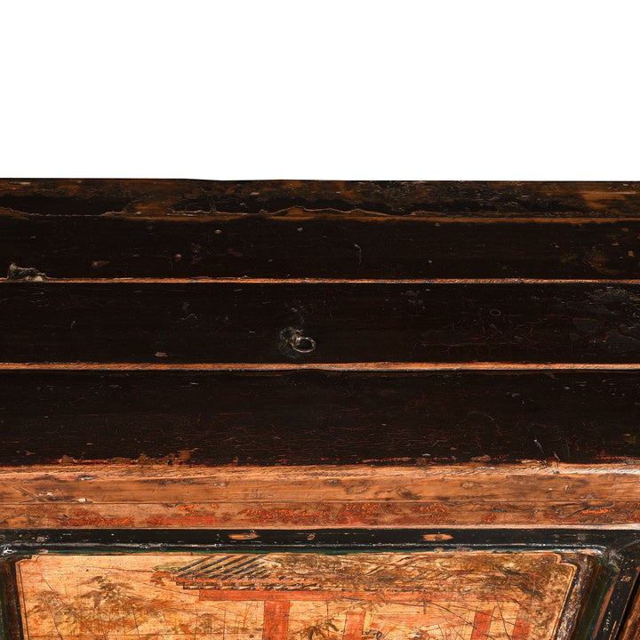 Top Detail From Antique 3 Door Painted Mongolian Sideboard - 19th Century | Indigo Antiques