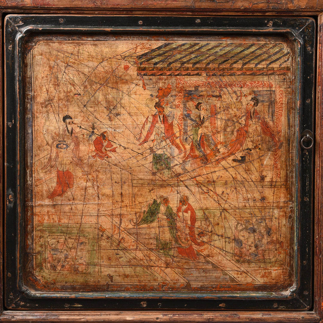 Door Detail From Antique 3 Door Painted Mongolian Sideboard - 19th Century | Indigo Antiques