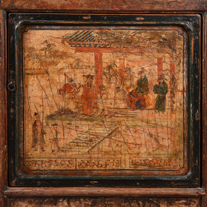 Door Detail From Antique 3 Door Painted Mongolian Sideboard - 19th Century | Indigo Antiques