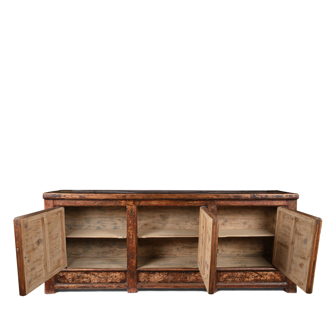 Open Doors View Of Antique 3 Door Painted Mongolian Sideboard - 19th Century | Indigo Antiques
