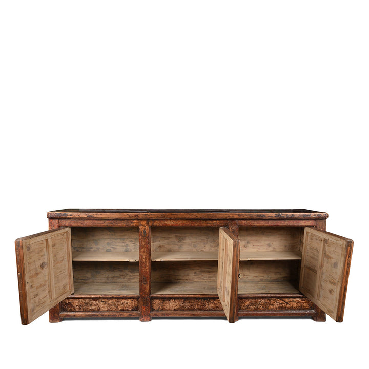 Open Doors View Of Antique 3 Door Painted Mongolian Sideboard - 19th Century | Indigo Antiques
