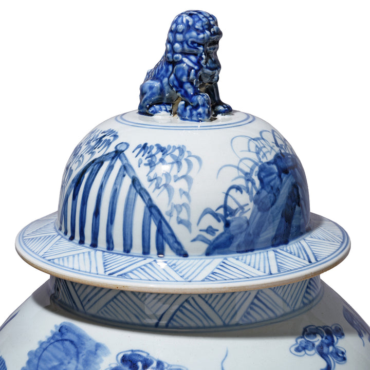 Lid Detail From Small Small Blue & White Porcelain Temple Jar - Qilin Design | Indigo Antiques
