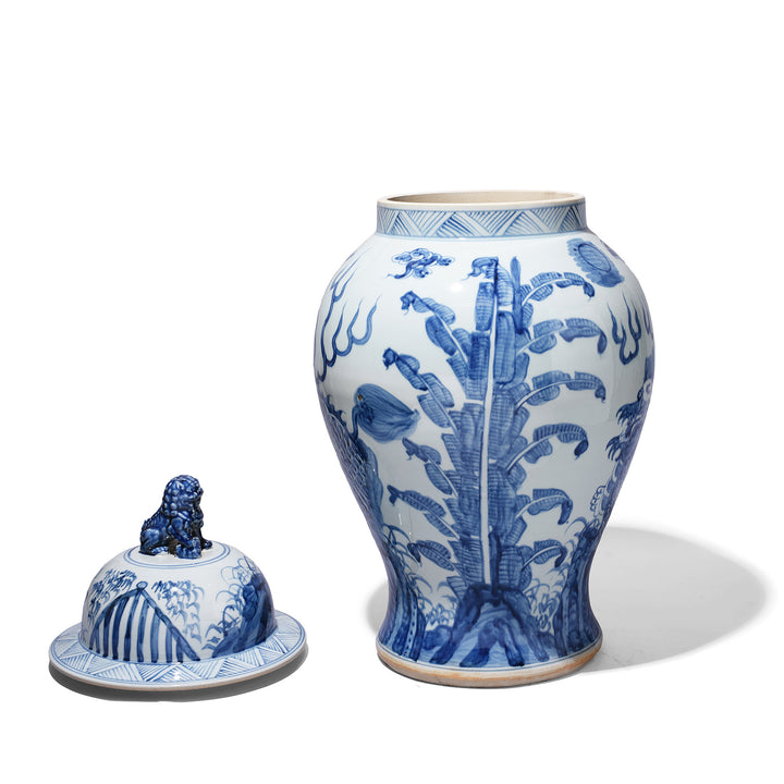 Back Of Small Small Blue & White Porcelain Temple Jar - Qilin Design | Indigo Antiques
