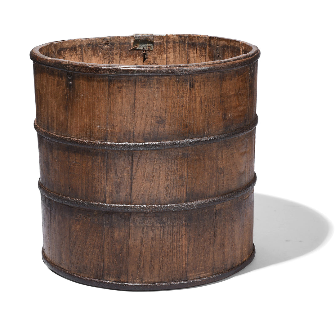 Antique Chinese Elm Wood Grain Measure With Iron Bands