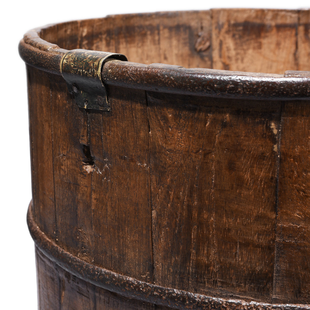 Binding Detail From Antique Chinese Elm Wood Grain Measure With Iron Bands