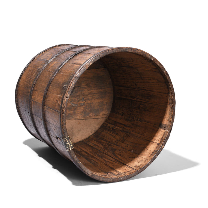 Interior Of Antique Chinese Elm Wood Grain Measure With Iron Bands