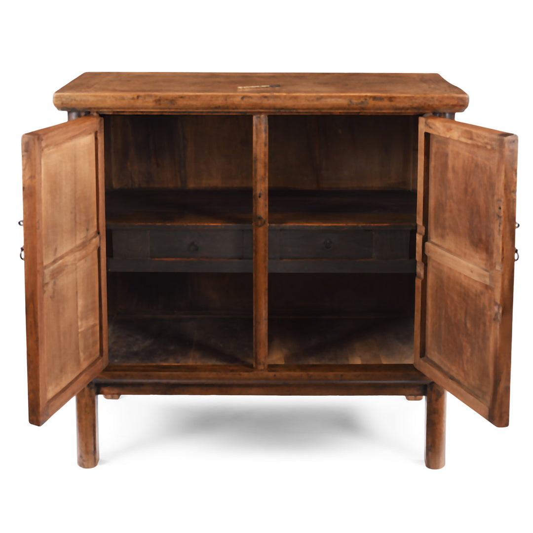 Open Doors VIew Of Antique Elm Side Cabinet From Shanxi | Indigo Antiques