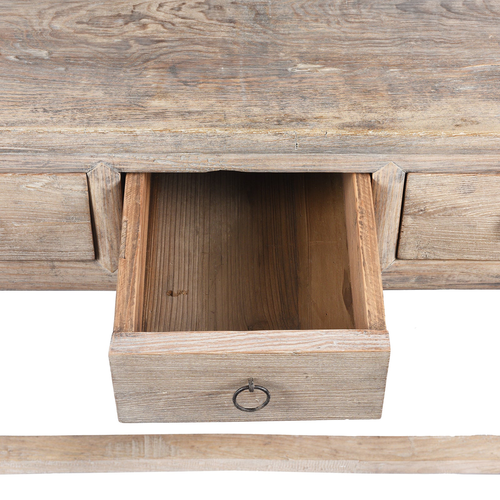 Drawer Detail From Antique Three Drawer Farmhouse Console Table With Drawers - | Indigo Antiques