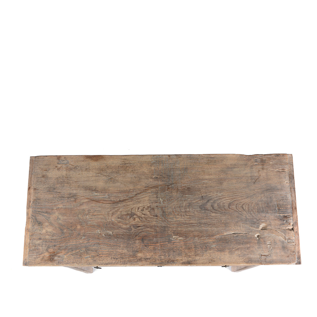 Top Down View Of Antique Three Drawer Farmhouse Console Table With Drawers - | Indigo Antiques