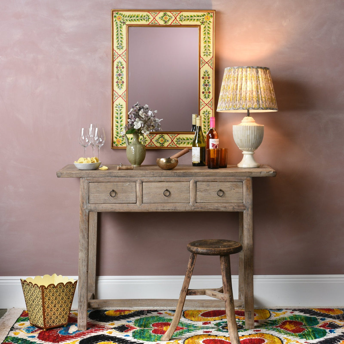 Lifestyle Of Antique Three Drawer Farmhouse Console Table With Drawers - | Indigo Antiques