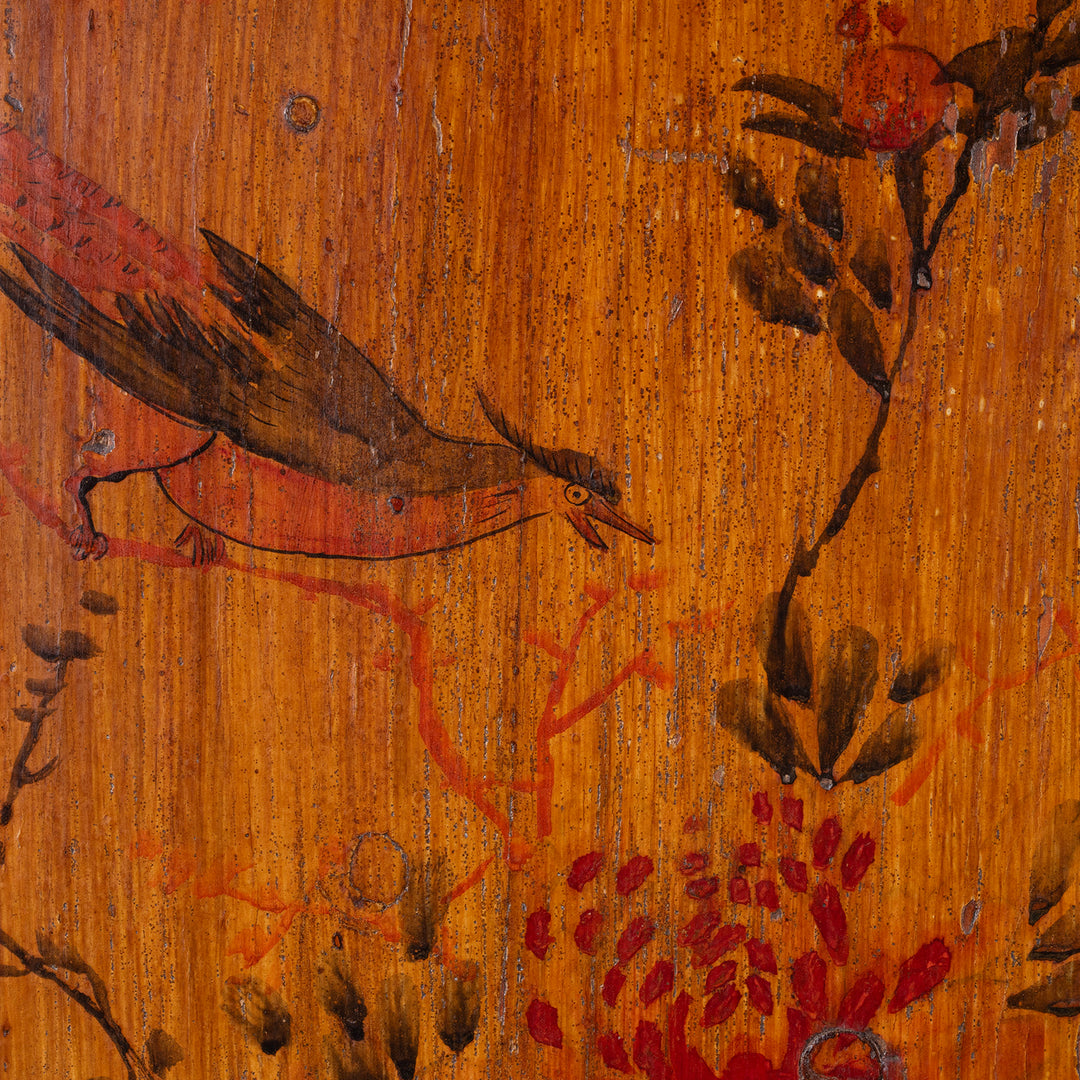Songbirds Detail From Antique Painted Mongolian Storage Cabinet | Indigo Antiques