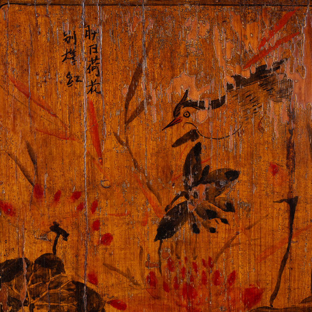 Songbird Detail From Door Of Antique Painted Mongolian Storage Cabinet | Indigo Antiques