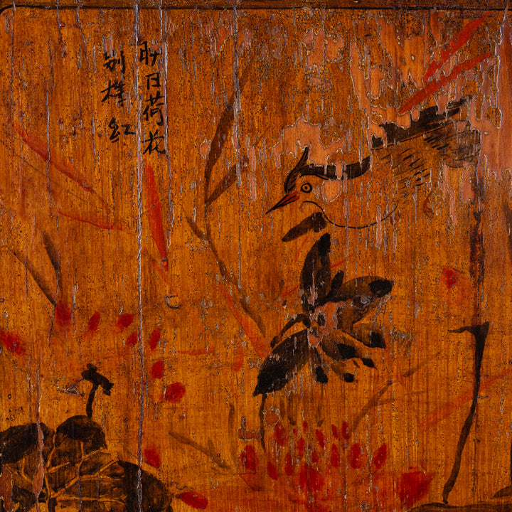 Songbird Detail From Door Of Antique Painted Mongolian Storage Cabinet | Indigo Antiques
