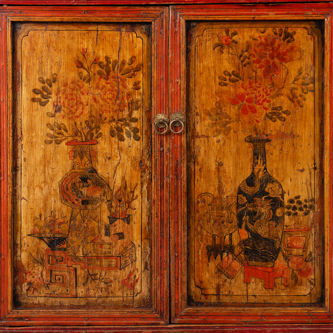 Closed Doors Detail From Antique Painted Mongolian Storage Cabinet | Indigo Antiques
