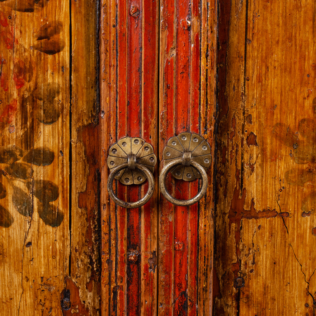 Handles Detail From Antique Painted Mongolian Storage Cabinet | Indigo Antiques