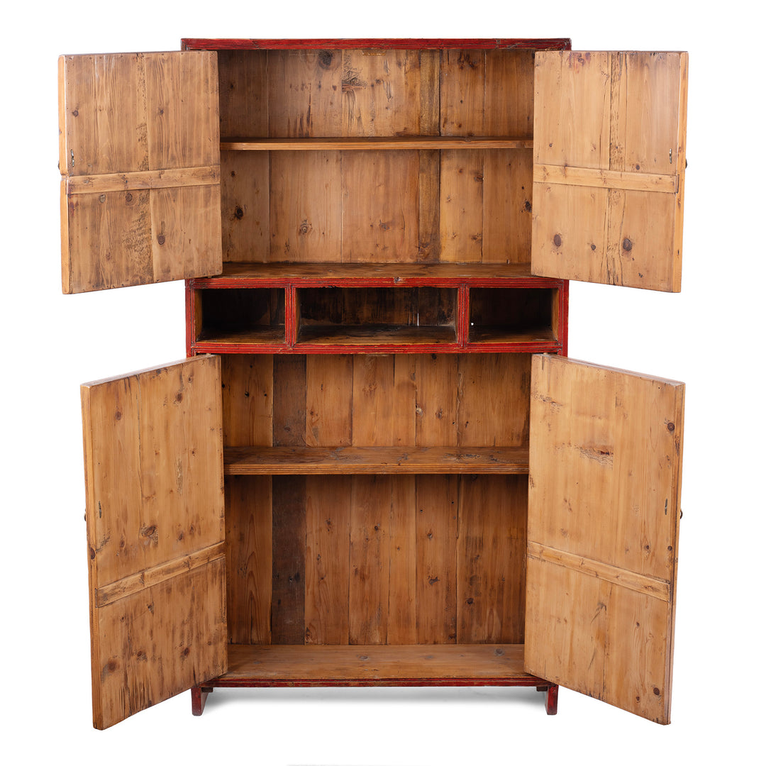 Open Doors View Of Antique Painted Mongolian Storage Cabinet | Indigo Antiques